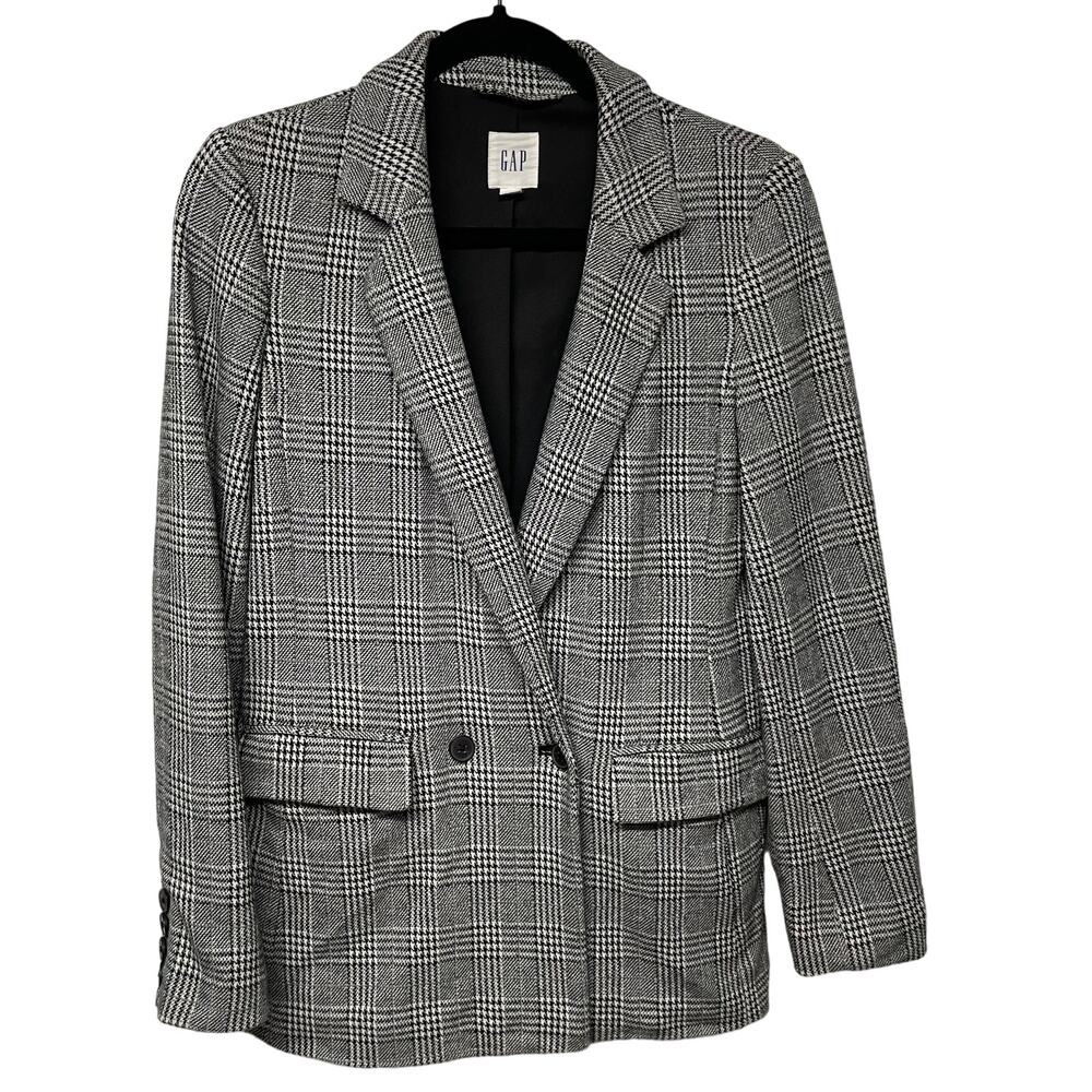 Gap Womens Classic Girlfriend Grid Blazer Houndstooth Plaid Double Breast Size 2